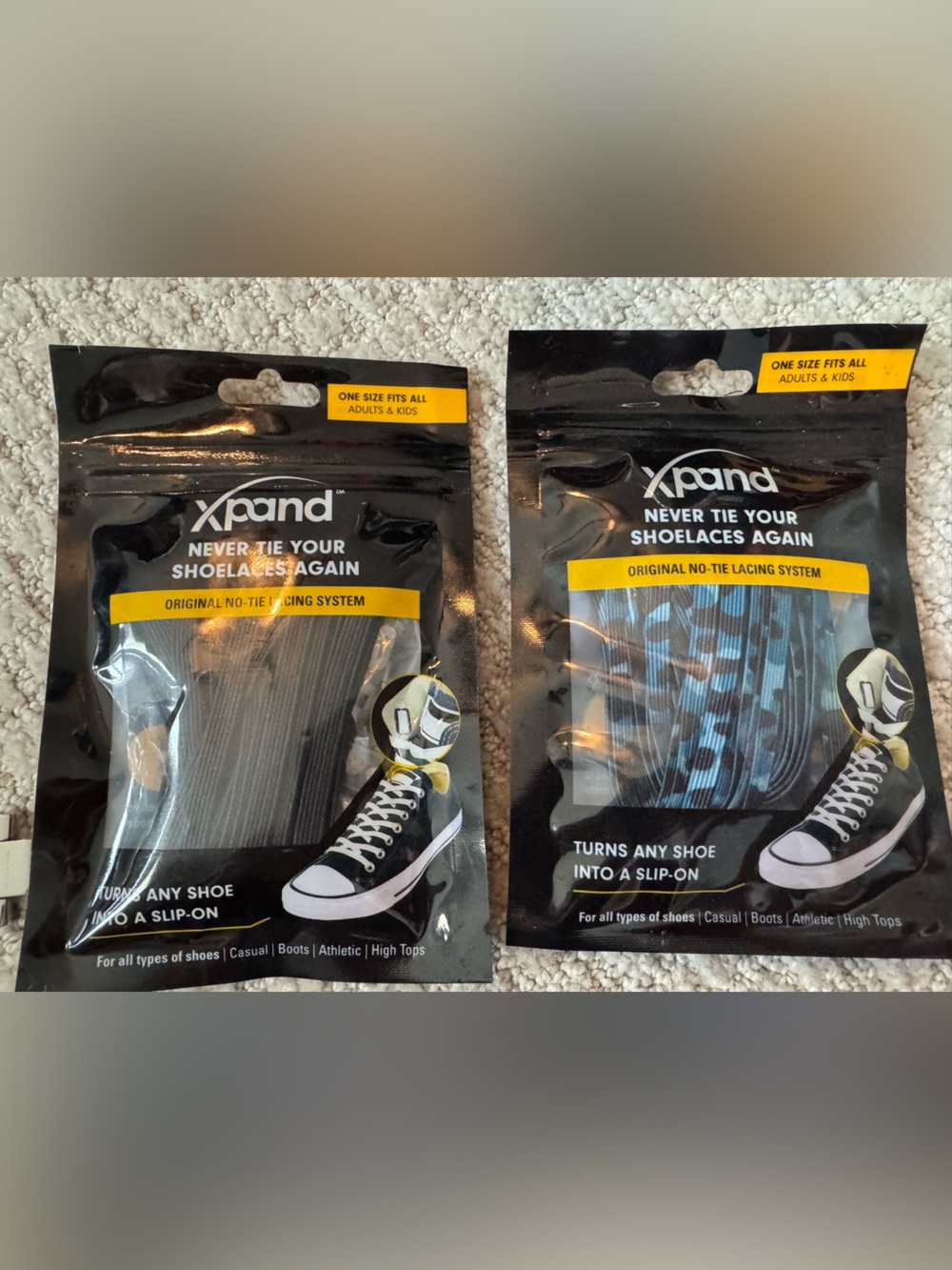 NWT Xpand No-Tie Shoelace System - Black & Blue Pattern